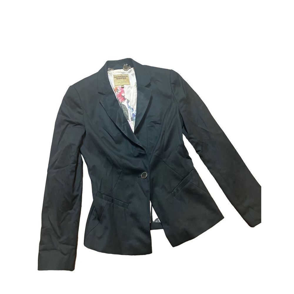Ted Baker London Black Fitted Tailored One Button Blazer Jacket with‎ flo…
